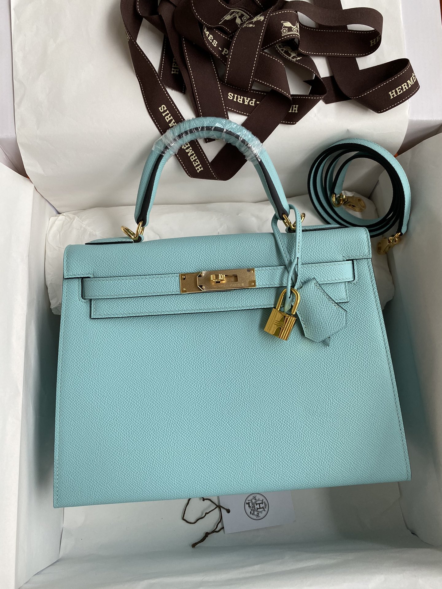 Hermes Kelly 28cm Handbag Shoulder Bag in Blue Atoll Epsom Leather